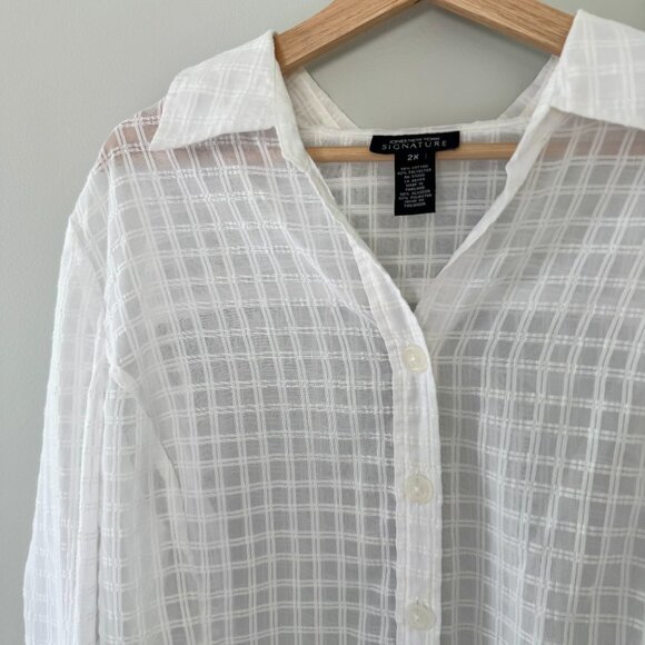 Jones New York Sheer Grid Button Up Shirt - Picture 2 of 11